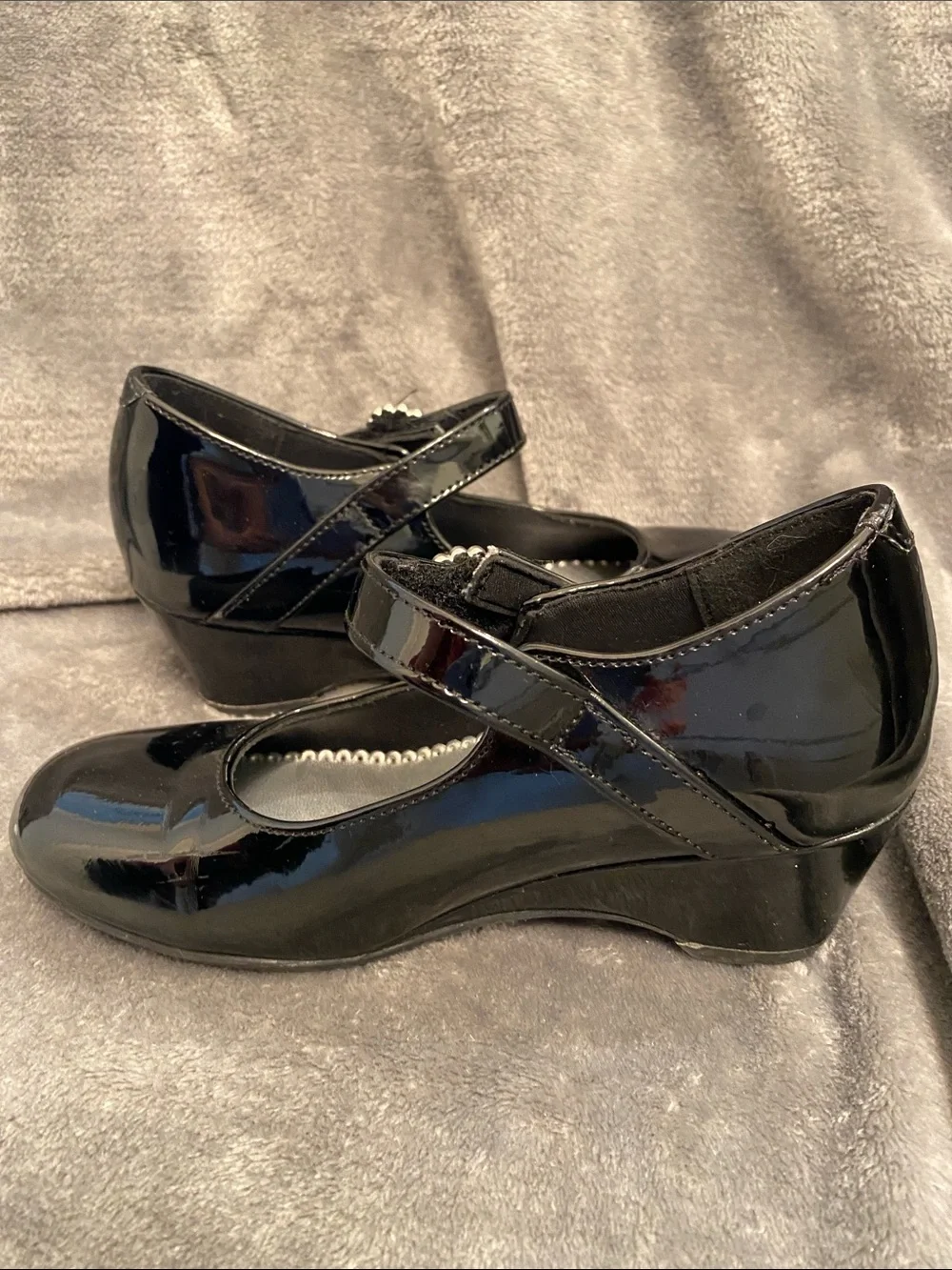 Christie & Joe Girls' Black Patent Mary Jane with Rhinestone Buckle